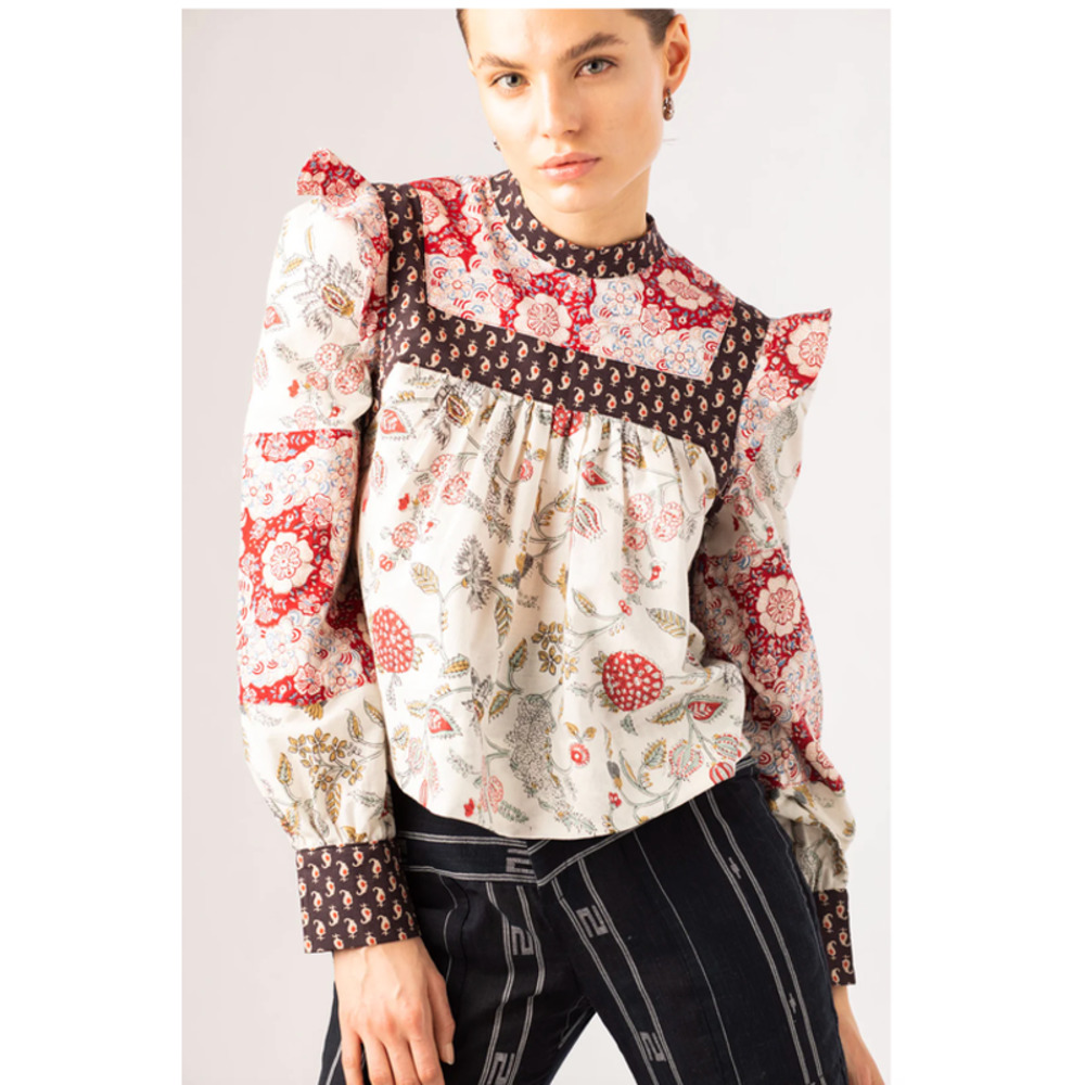 ALIX OF BOHEMIA Madeline Patchwork Top Blouse Size Small